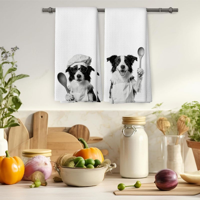 Mcehtle Funny Border Collie Kitchen Towels Set of 2, Dog Kitchen Accessories, Dog Chef Gift Hand Towel, Gifts for Dogs Mom Lovers Women, Dining Room Decorative Tea Towel Dish Towels 16x24 Inch - Image 4